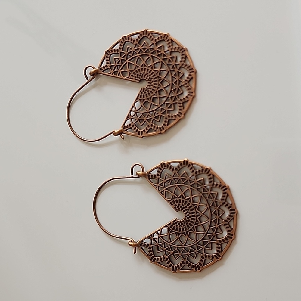 BOHO Gypsy  Mandala Tribal Hoop  Earrings Bronze. ER